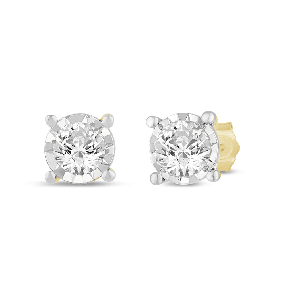 Solitaire Miracle Stud Earrings with 0.15ct of Diamonds in 9ct Yellow Gold Bevilles Jewellers 