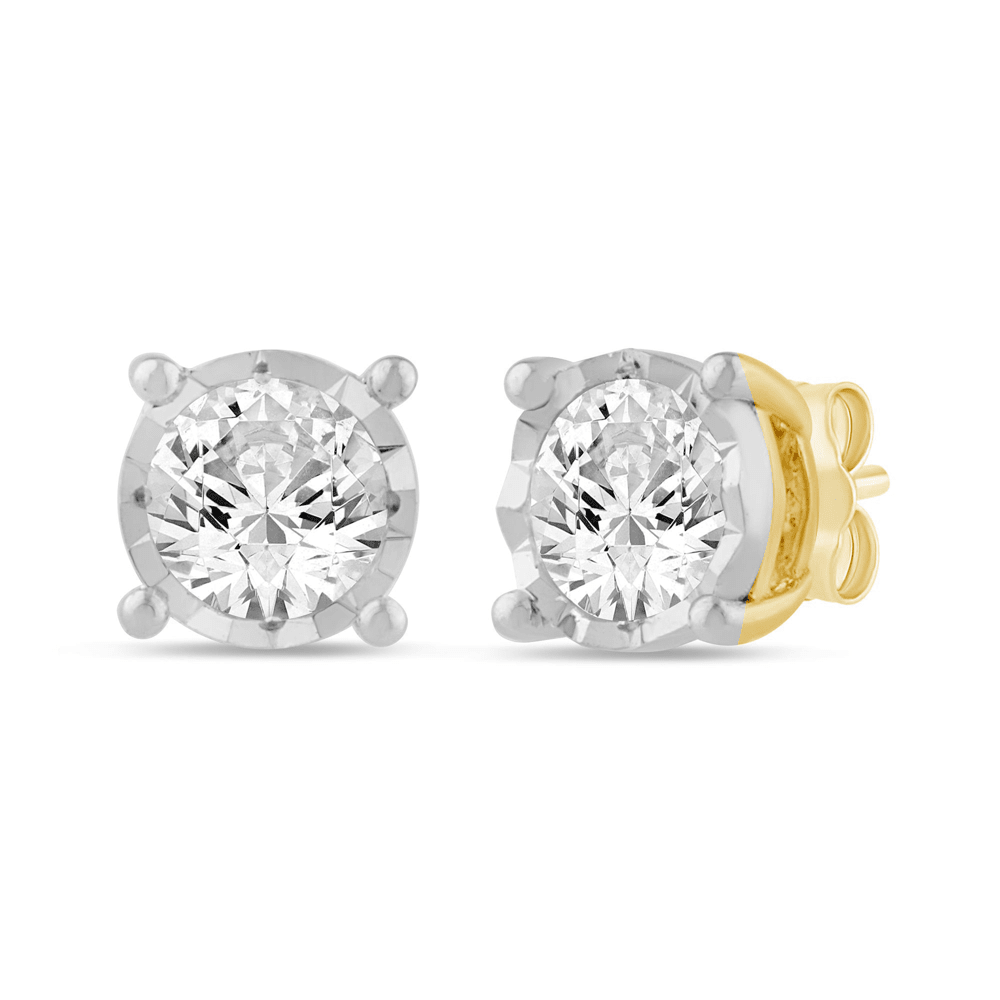 Solitaire Miracle Stud Earrings with 1/4ct of Diamonds in 9ct Yellow Gold Bevilles Jewellers 