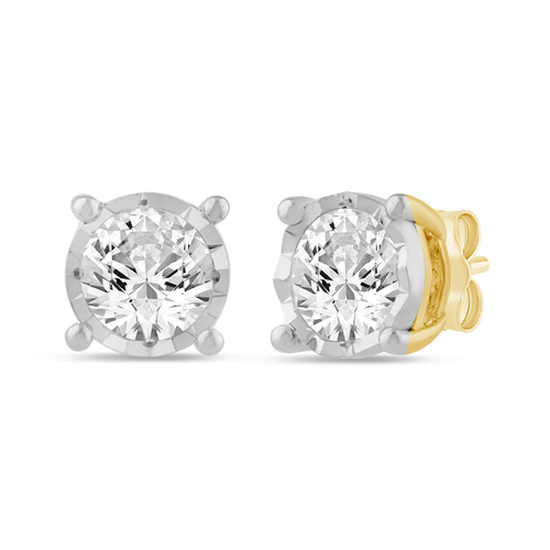 Solitaire Miracle Stud Earrings with 1/4ct of Diamonds in 9ct Yellow Gold Bevilles Jewellers 