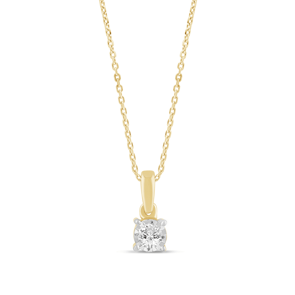 Diamond Set Solitaire Miracle Necklace in 9ct Yellow Gold Bevilles Jewellers 