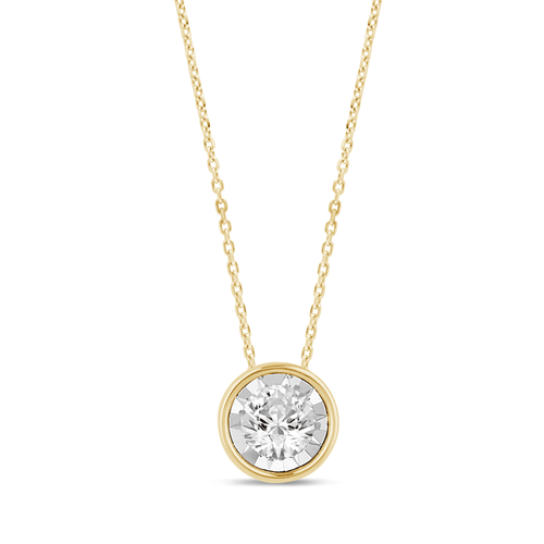 0.10ct Diamond Solitaire Bezel Necklace in 9ct Yellow Gold Bevilles Jewellers 