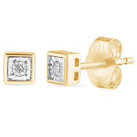Diamond Set Cushion Shape Stud Earrings in 9kt Yellow Gold Earrings Bevilles 
