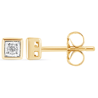 Diamond Set Cushion Shape Stud Earrings in 9kt Yellow Gold Earrings Bevilles 