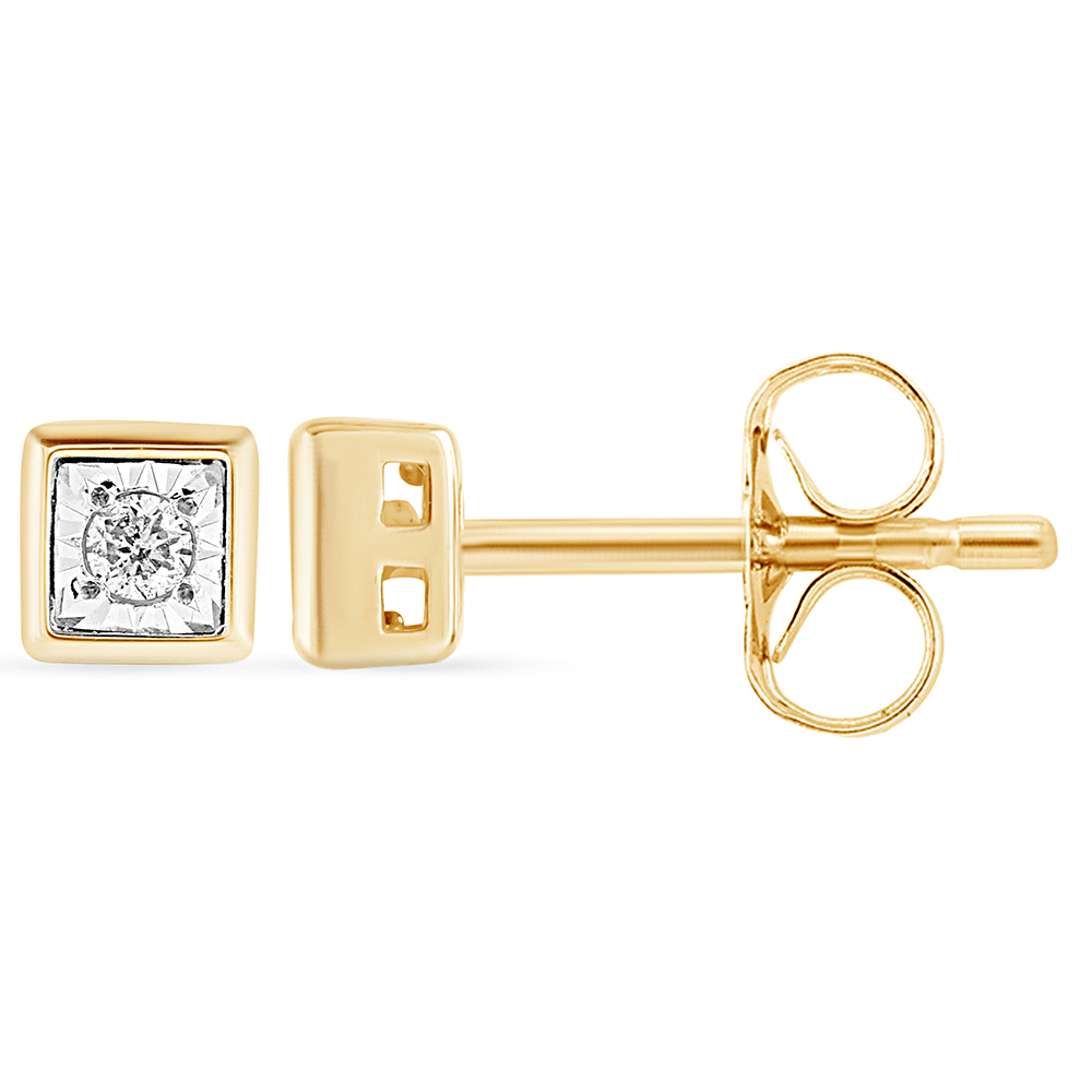 Diamond Set Cushion Shape Stud Earrings in 9ct Yellow Gold Bevilles Jewellers 