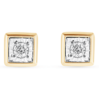 Diamond Set Cushion Shape Stud Earrings in 9kt Yellow Gold Earrings Bevilles 