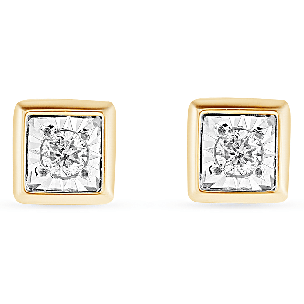 Diamond Set Cushion Shape Stud Earrings in 9kt Yellow Gold Earrings Bevilles 
