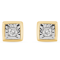 Cushion Shape Stud Earrings with 0.05ct of Diamonds in 9ct Yellow Gold Bevilles Jewellers 