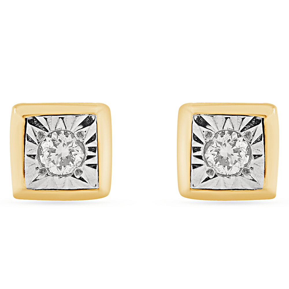 Cushion Shape Stud Earrings with 0.05ct of Diamonds in 9ct Yellow Gold Bevilles Jewellers 
