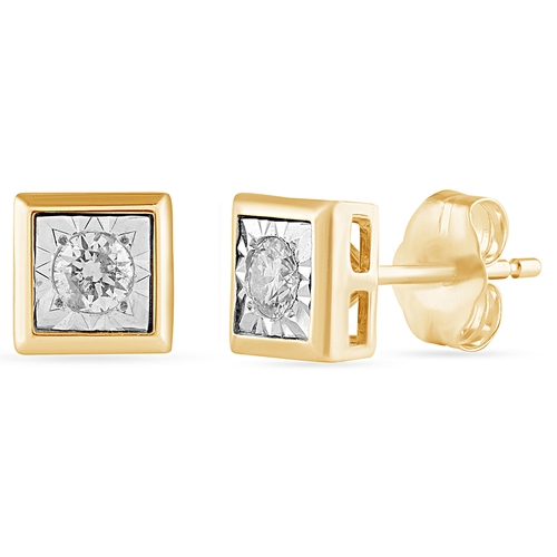 Cushion Shape Stud Earrings with 1/5ct of Diamonds in 9ct Yellow Gold Bevilles Jewellers 