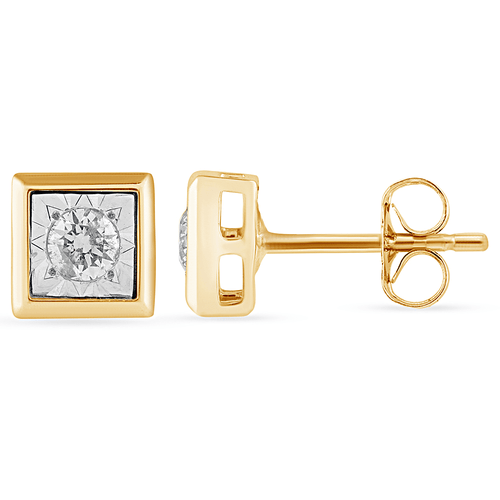 Cushion Shape Stud Earrings with 1/5ct of Diamonds in 9ct Yellow Gold Bevilles Jewellers 