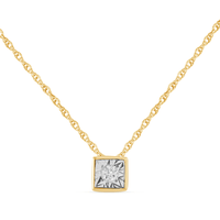 Diamond Set Bezel Cushion Necklace in 9ct Yellow Gold Bevilles Jewellers 