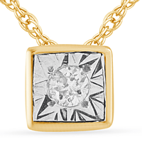 Diamond Set Bezel Cushion Necklace in 9ct Yellow Gold Bevilles Jewellers 