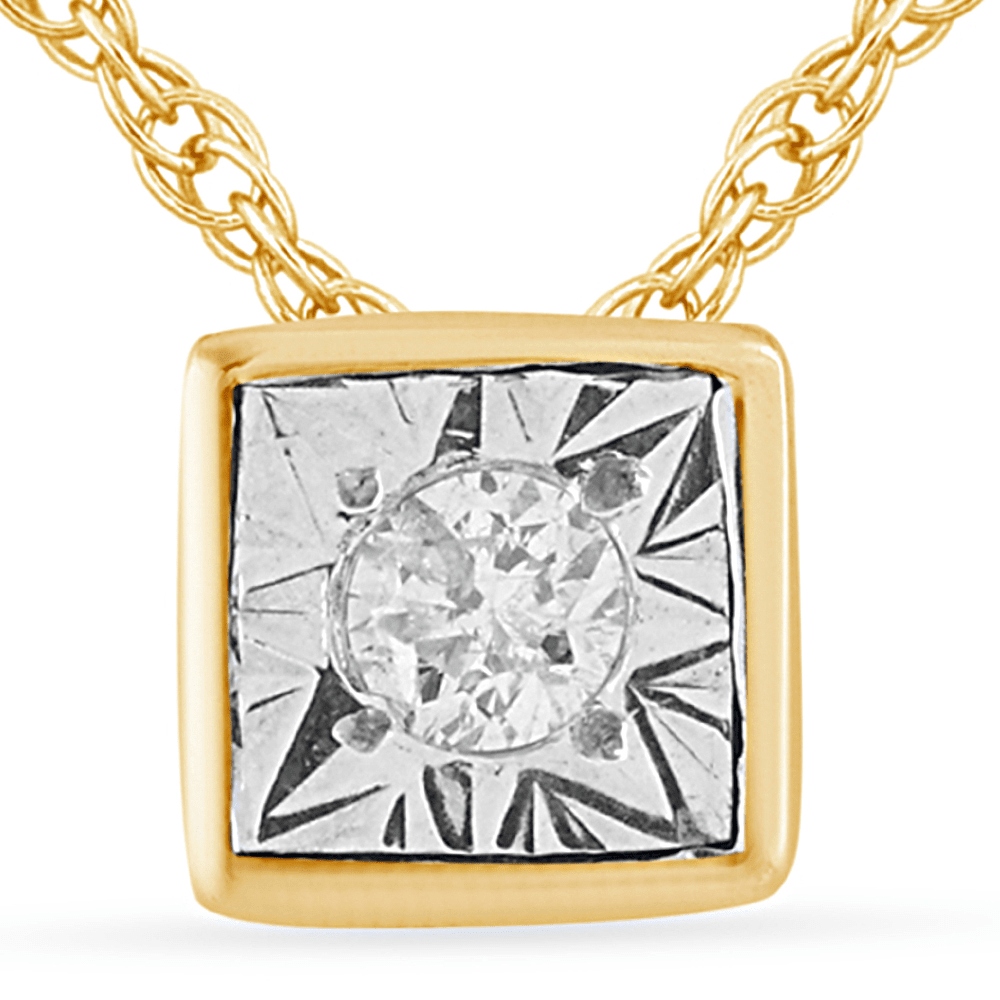 Diamond Set Bezel Cushion Necklace in 9ct Yellow Gold Bevilles Jewellers 