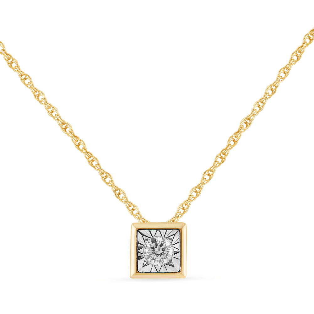 45cm Diamond Set Bezel Cushion Necklace in 9kt Yellow Gold Pendants Bevilles 
