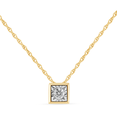 Diamond Set Bezel Cushion Necklace in 9ct Yellow Gold Bevilles Jewellers 