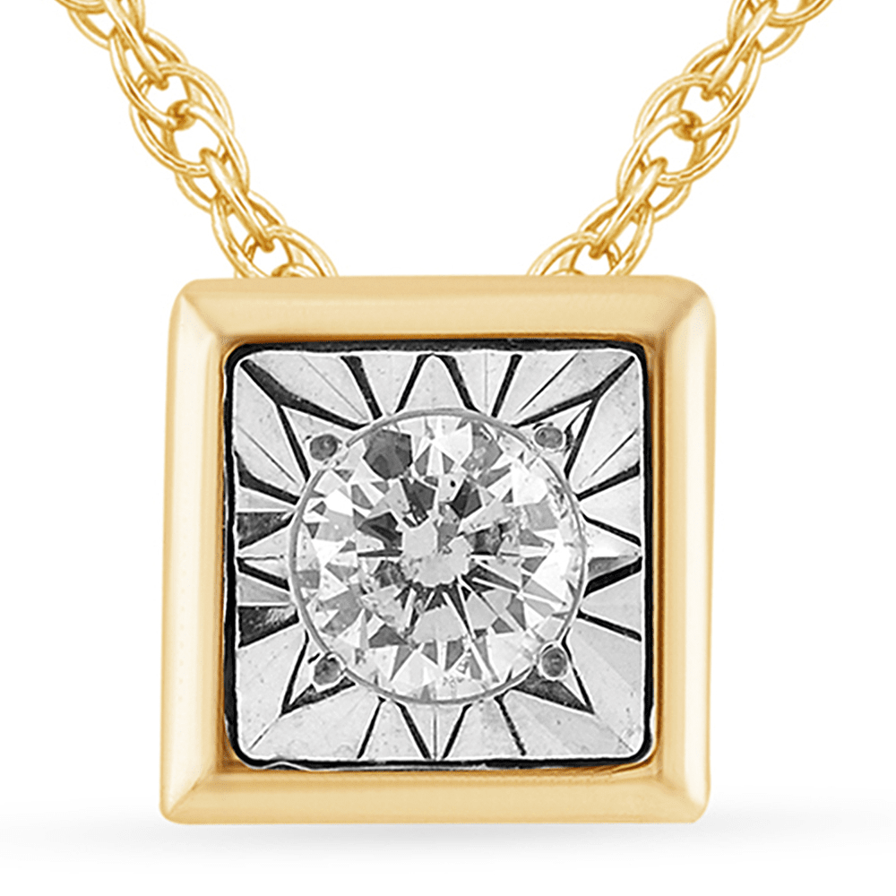 45cm Diamond Set Bezel Cushion Necklace in 9kt Yellow Gold Pendants Bevilles 