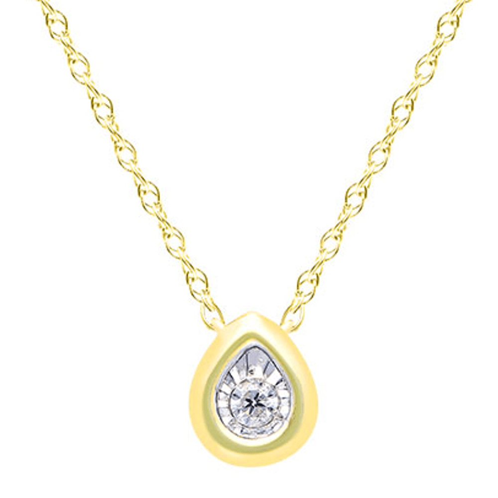 Diamond Set Bezel Pear Necklace in 9ct Yellow Gold Bevilles Jewellers 