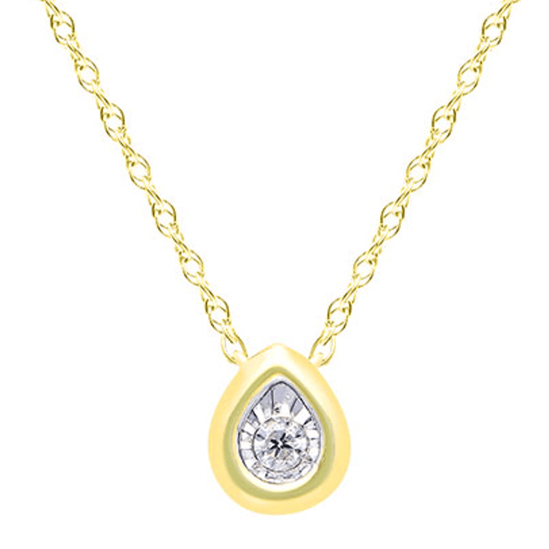 Diamond Set Bezel Pear Necklace in 9ct Yellow Gold Bevilles Jewellers 