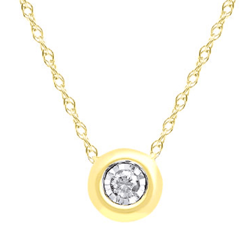Diamond Set Bezel Round Necklace in 9ct Yellow Gold Bevilles Jewellers 