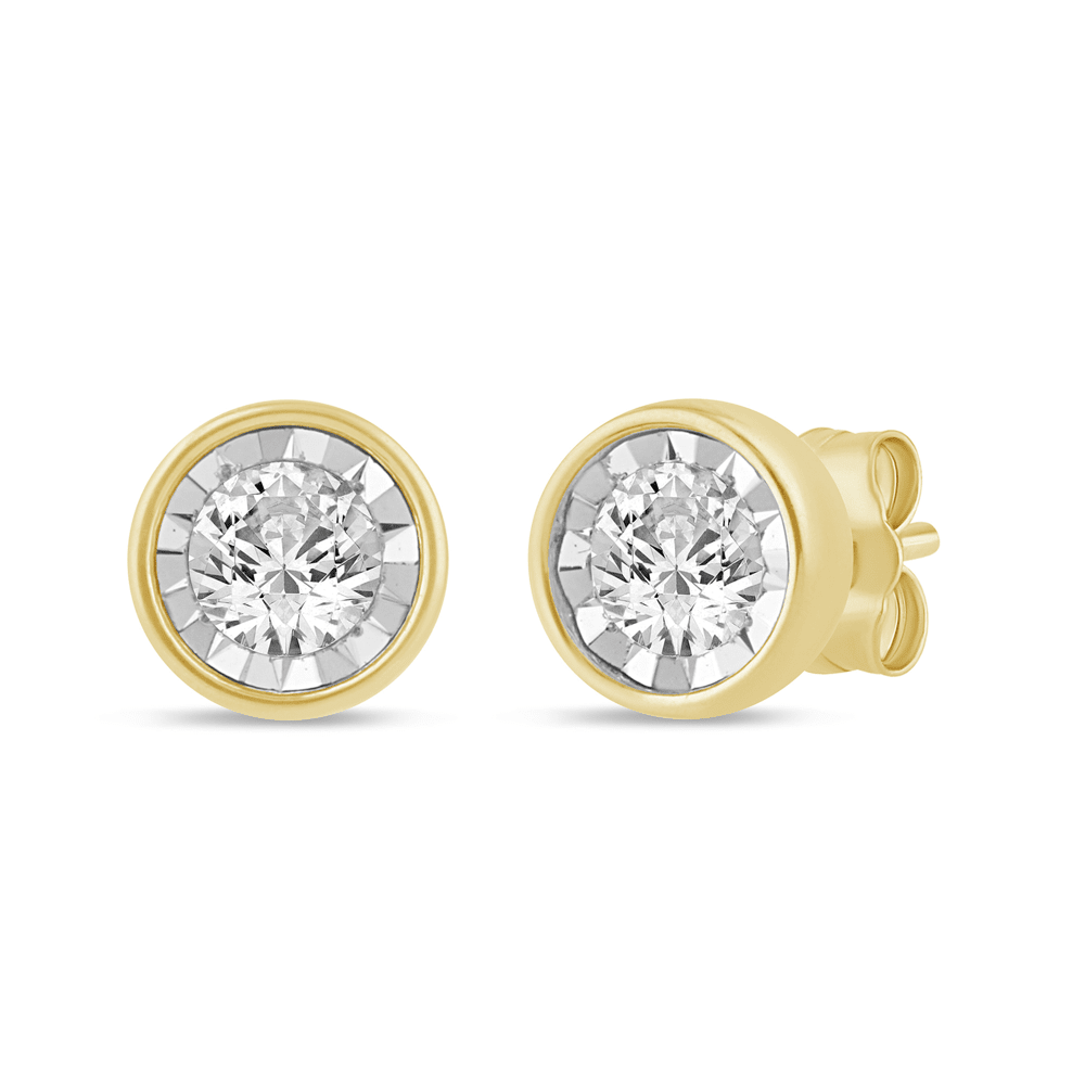 Soliatire Bezel Stud Earrings with 1/5ct of Diamonds in 9ct Yellow Gold Bevilles Jewellers 