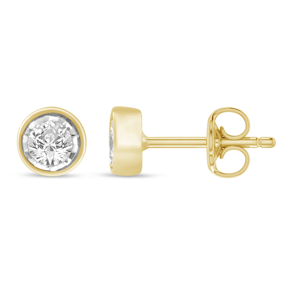 Soliatire Bezel Stud Earrings with 0.30ct of Diamonds in 9ct Yellow Gold Bevilles Jewellers 