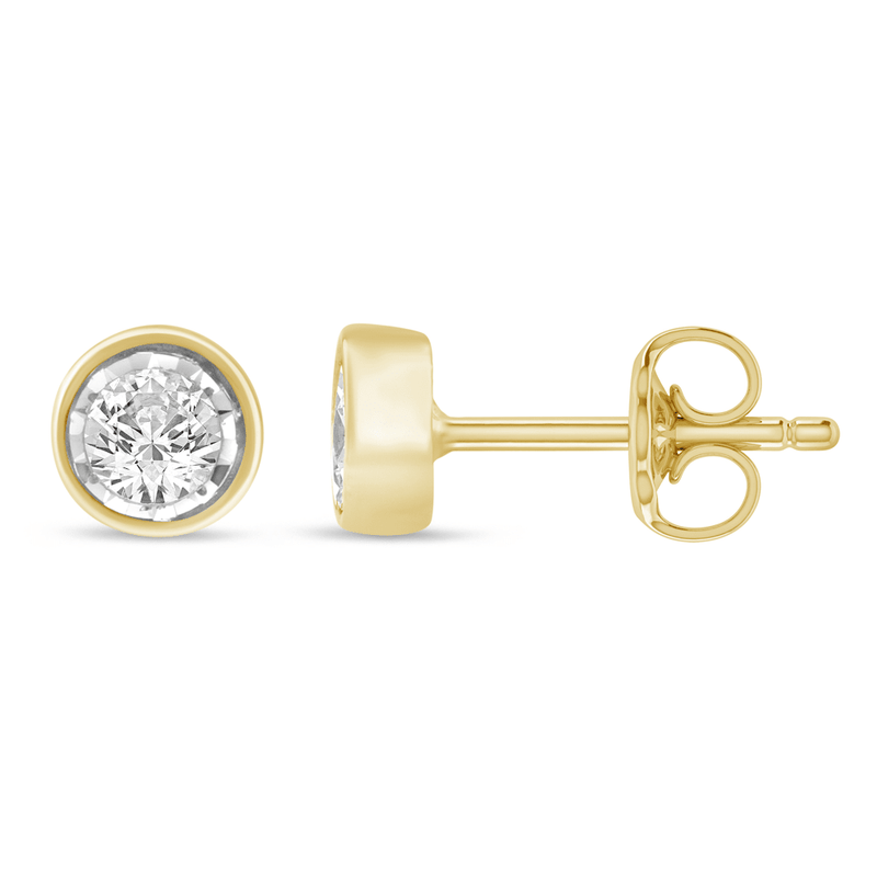 Soliatire Bezel Stud Earrings with 0.30ct of Diamonds in 9ct Yellow Gold Bevilles Jewellers 