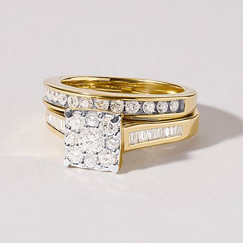 2 Channel Ring Set with 0.80tw of Diamonds in 9kt Yellow Gold Rings Bevilles 