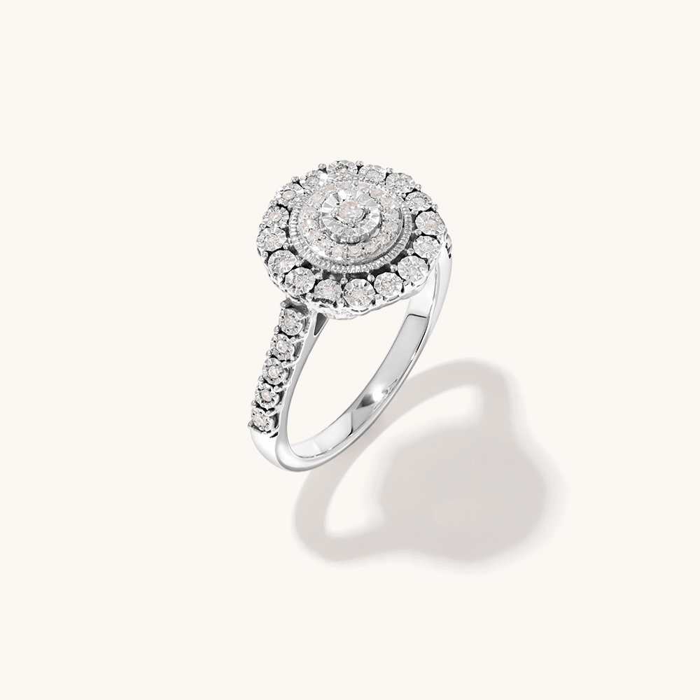 Round Halo Ring with 0.16tw of Diamonds in Sterling Silver Rings Bevilles 