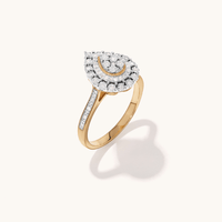 Pear Halo Shoulder Ring with 0.16tw of Diamonds in 9kt Yellow Gold Rings Bevilles 