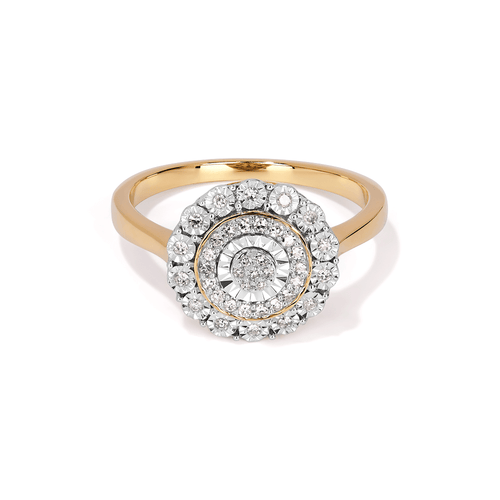Round Halo Ring with 0.15tw of Diamonds in 9kt Yellow Gold Rings Bevilles 