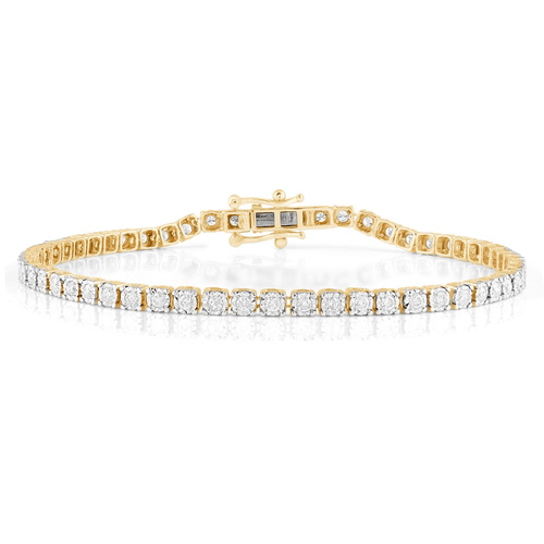 Tennis Bracelet with 1.00ct of Diamonds in 9ct Yellow Gold Bevilles Jewellers 