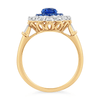Created Sapphire Ring with 1/3ct of Diamonds in 9ct Yellow Gold Bevilles Jewellers 