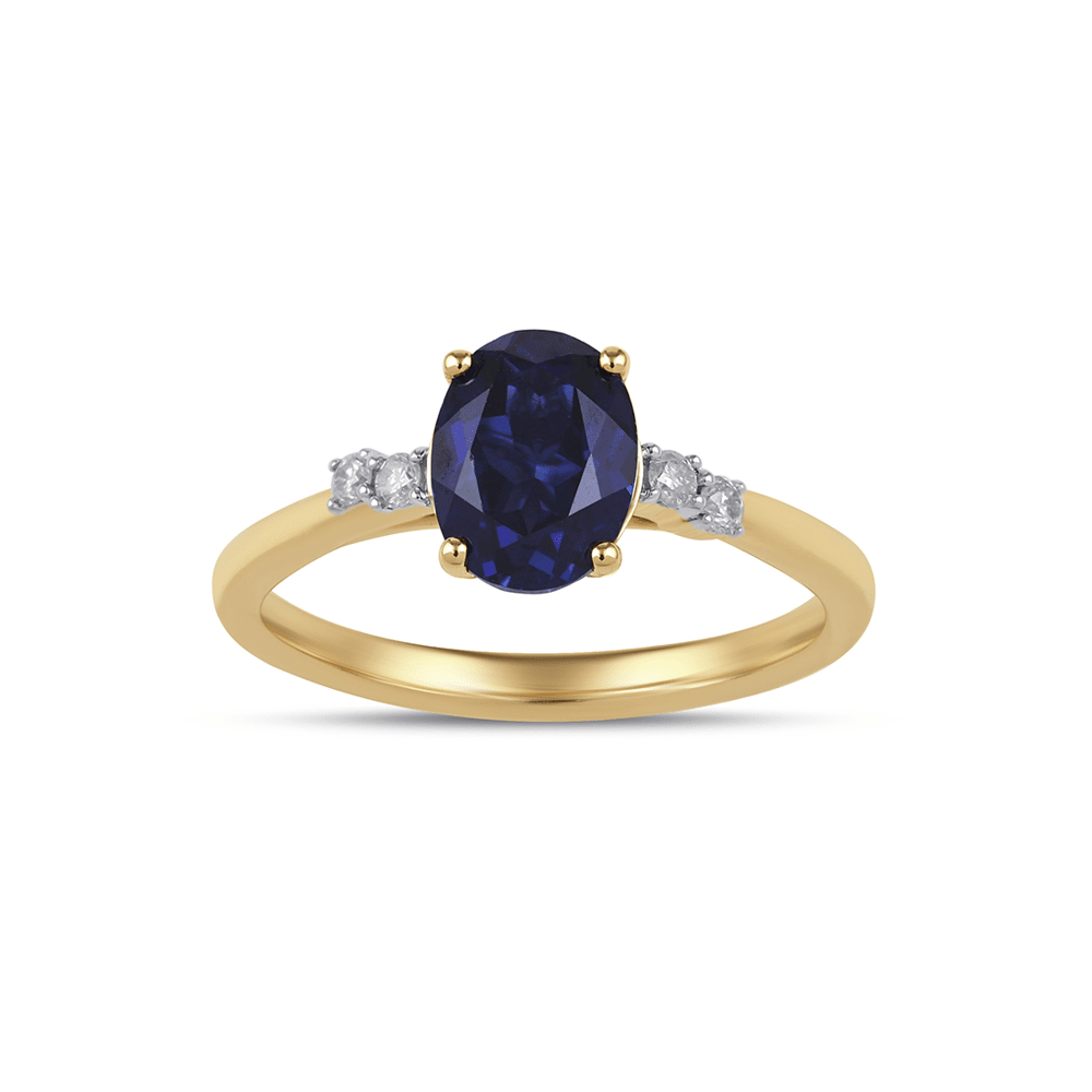 Created Saphire Ring with 0.07ct of Diamonds in 9ct Yellow Gold Bevilles Jewellers 