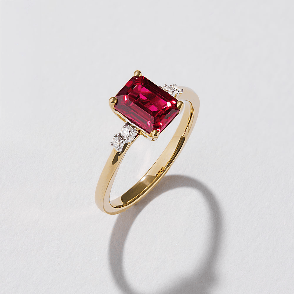 Created Ruby Ring with 0.07tw of Diamonds in 9kt Yellow Gold Rings Bevilles 