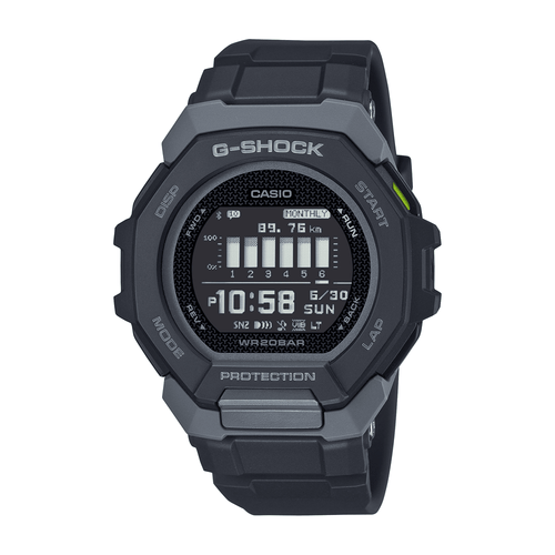 Casio G Shock G Squad Digital Bluetooth Training Worldtime 200M Water Resistant Black Case And Resin Band GBD300-1D Watches Bevilles Jewellers 