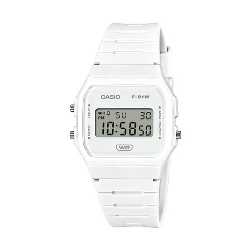 Casio Digital Led Stopwatch AlarmWhite Resin Band F91WB-7A Bevilles Jewellers 