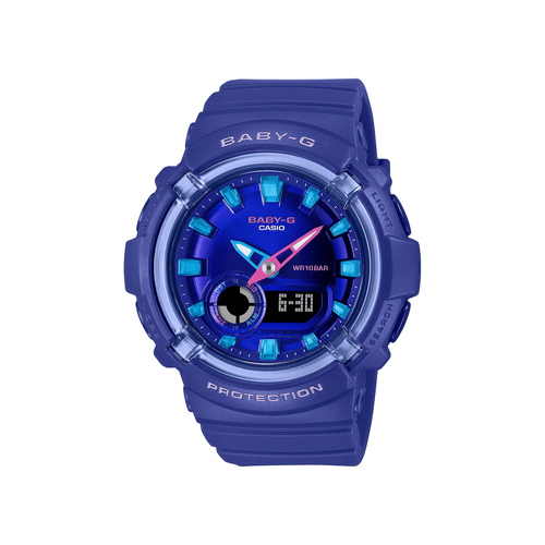 Casio Baby G Duo Dance In Neon Led Worldtime Stopwatch Alarm 100M Water Resistant Blue Case And Resin Band BGA280DN-2A Bevilles Jewellers 