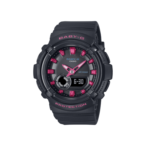 Casio Baby G Duo Dance In Neon Led Worldtime Stopwatch Alarm 100M Water Resistant Black W/ Red Accent Resin BGA280DN-1A Bevilles Jewellers 