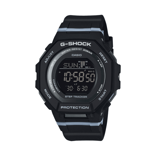 Casio G Squad Mid Size Digital Bluetooth Step Dual Stopwatch 200M Water Resistant Black Case And Resin Band GMDB300-1D Bevilles Jewellers 