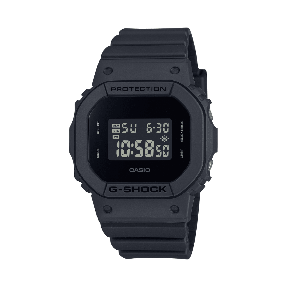 Casio G Shock Mid Dig Black Out Stopwatch Alarm 200M Water Resistant Black Case And Resin Band GMDS5610BB-1D Bevilles Jewellers 