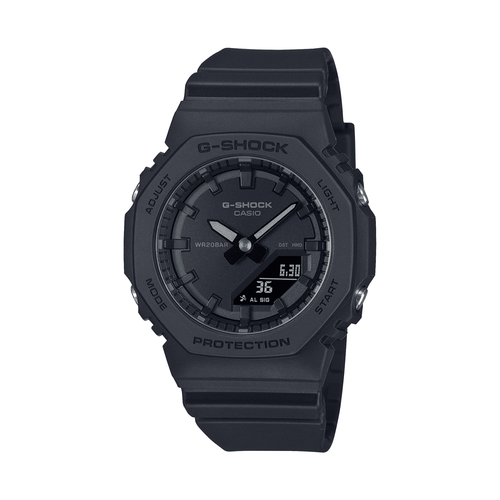 Casio G Shock Mid Duo Black Out Worldtime Stopwatch Alarm 200M Water Resistant Black Case And Resin Band GMAP2100BB-1A Bevilles Jewellers 