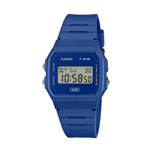 Casio Digital Led Stopwatch AlarmBlue Resin Band F91WB-2A1 Bevilles Jewellers 