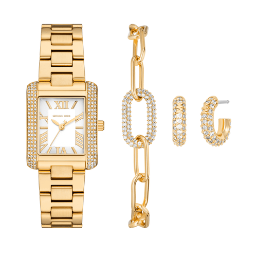 Michael Kors Emery Three-Hand Gold-Tone Stainless Steel Watch, Earrings and Bracelet Gift Set MK4837SET Watches Michael Kors 