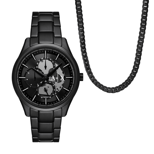 Armani Exchange Multifunction Black Stainless Steel Watch and Necklace Set AX7160SET Watches Armani Exchange 