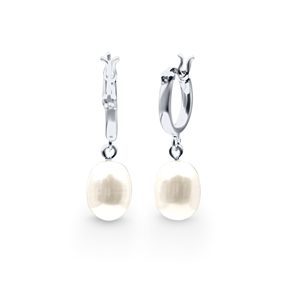 Freshwater Pearl Drop Hoop Earrings in Sterling Silver Earrings Bevilles 