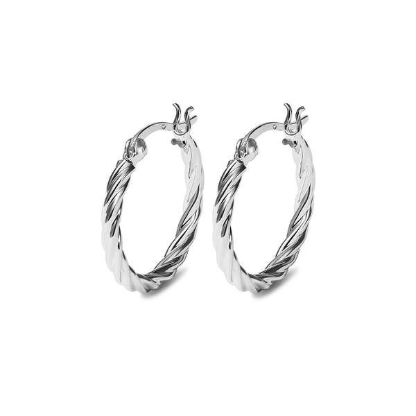 TWIST DESIGN HOOP EARRINGS-SILVER925-ピアス Plain Tight Twist Hoop Earrings in Sterling Silver