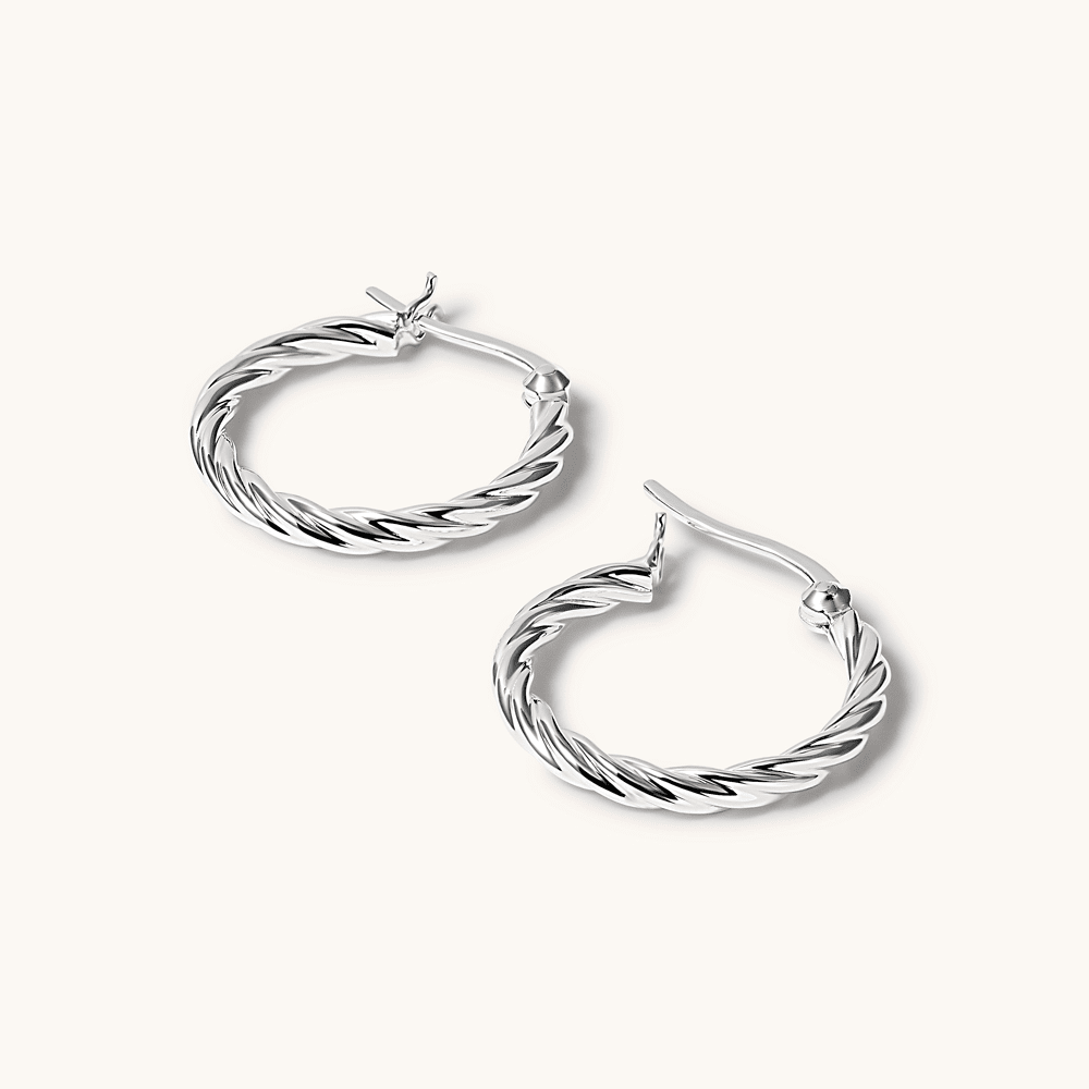 20mm Rope Twist Hoop Earrings in Sterling Silver Earrings Bevilles 