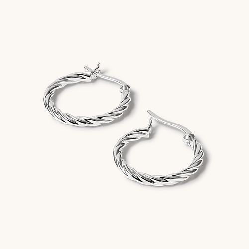 20mm Rope Twist Hoop Earrings in Sterling Silver Earrings Bevilles 