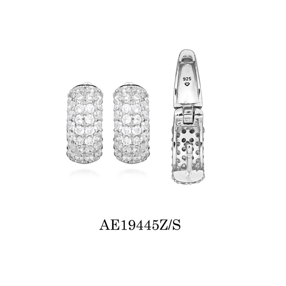 Dome Hoop Earrings with Cubic Zirconia in Sterling Silver Earrings Bevilles 