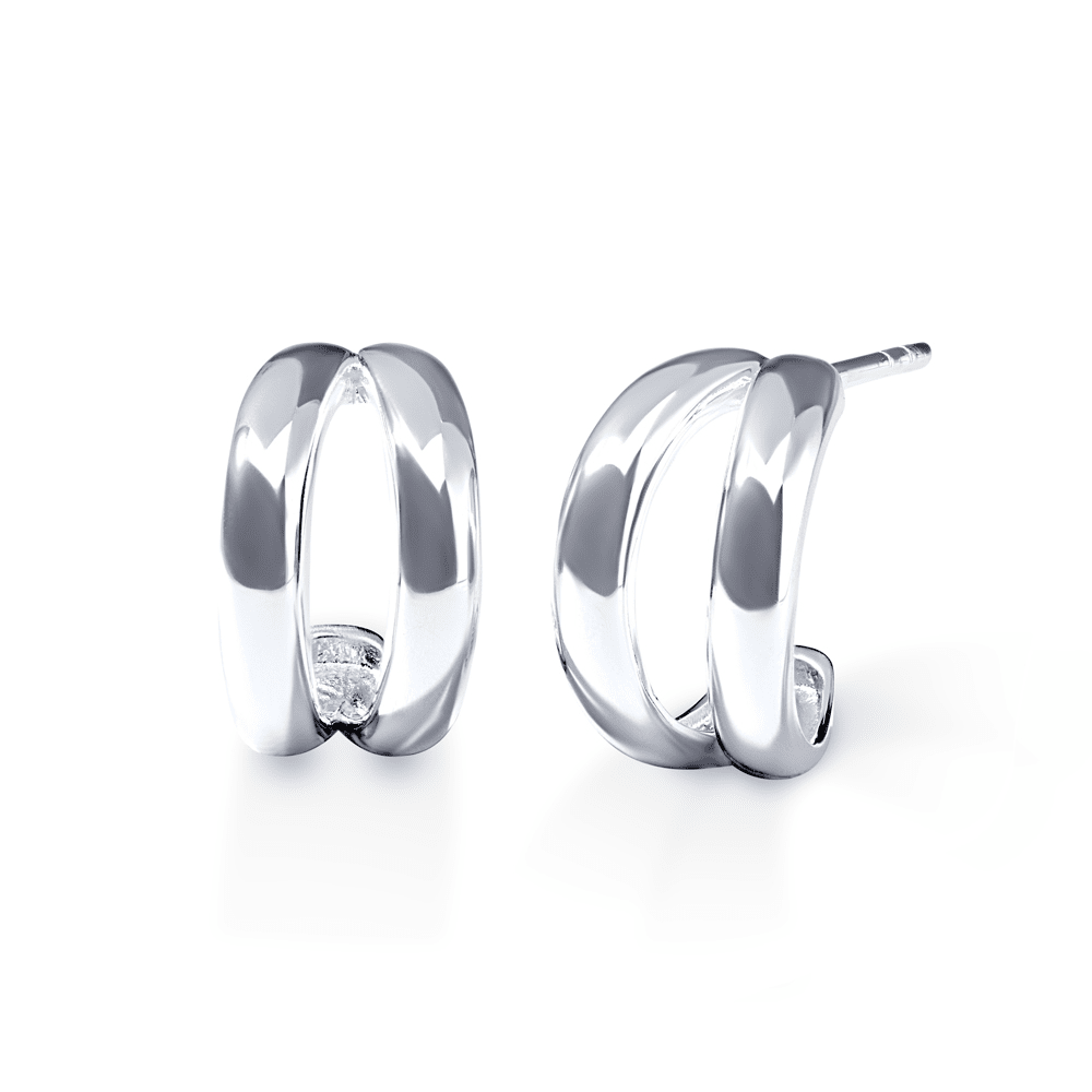 Double Open Crescent Stud Earrings in Sterling Silver Earrings Bevilles 